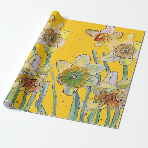 Yellow Daffodil Spring flowers Watercolor Wrapping Wrapping Paper