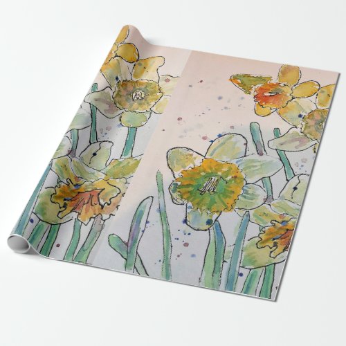 Yellow Daffodil Spring flowers Watercolor Wrapping Wrapping Paper