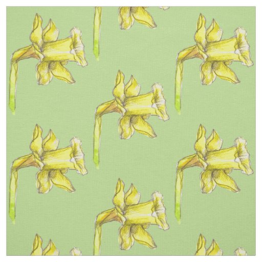 Yellow Daffodil Spring Green Fabric