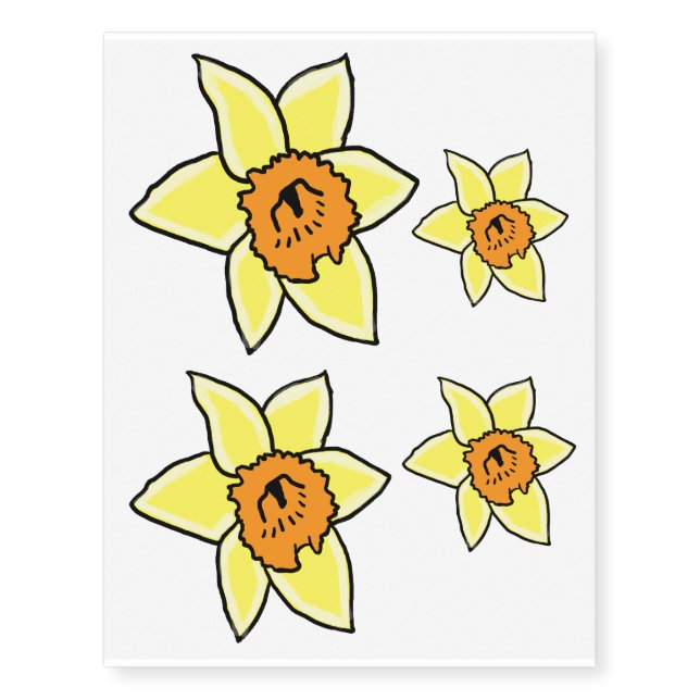 yellow daffodil style flower temporary tattoos (Front)
