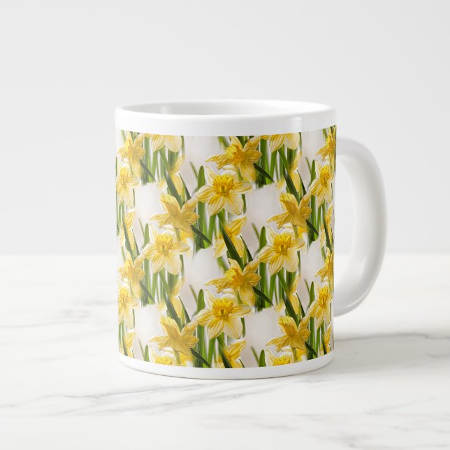 Yellow Daffodil Wallpaper Pattern Giant Coffee Mug (Front Right)