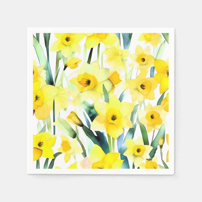 Yellow Daffodil Watercolor Napkins (Front)