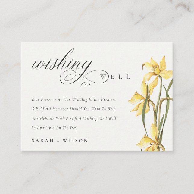 Yellow Daffodil Watercolor Wedding Wishing Well Enclosure Card (Front)