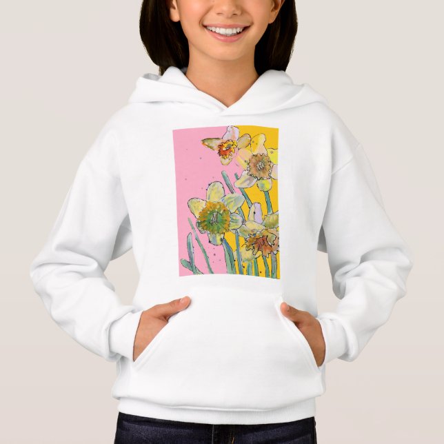 Yellow Daffodil watercolour art Girls T Shirt (Front)