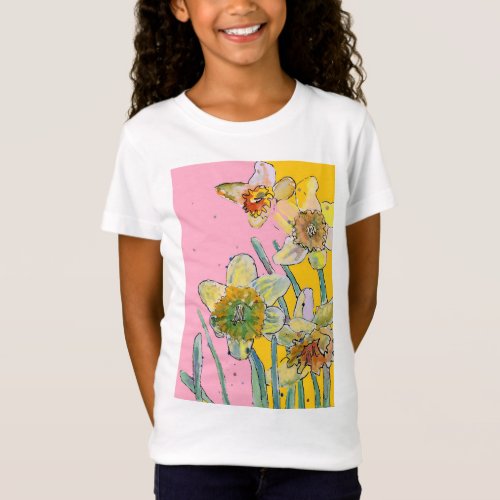 Yellow Daffodil watercolour art Girls T Shirt