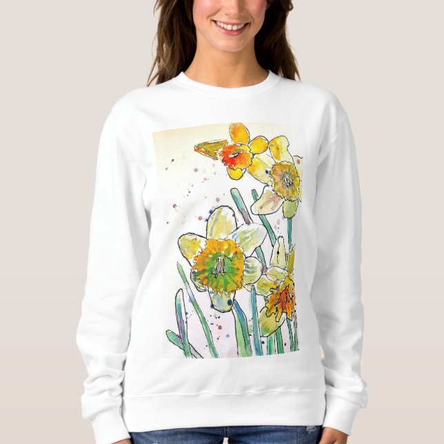 Yellow Daffodil watercolour art Girls T Shirt  (Front)