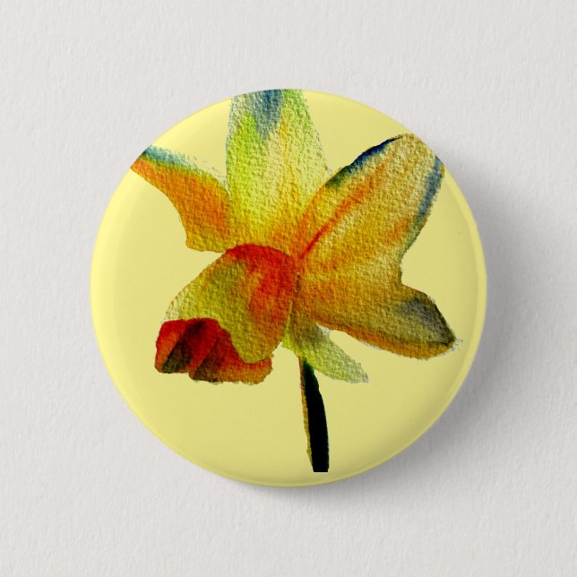 Yellow Daffodil watercolour art Spring Flower Button (Front)