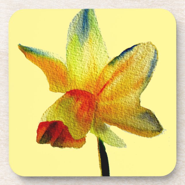 Yellow Daffodil watercolour art Spring Flower Drink Coaster (Front)