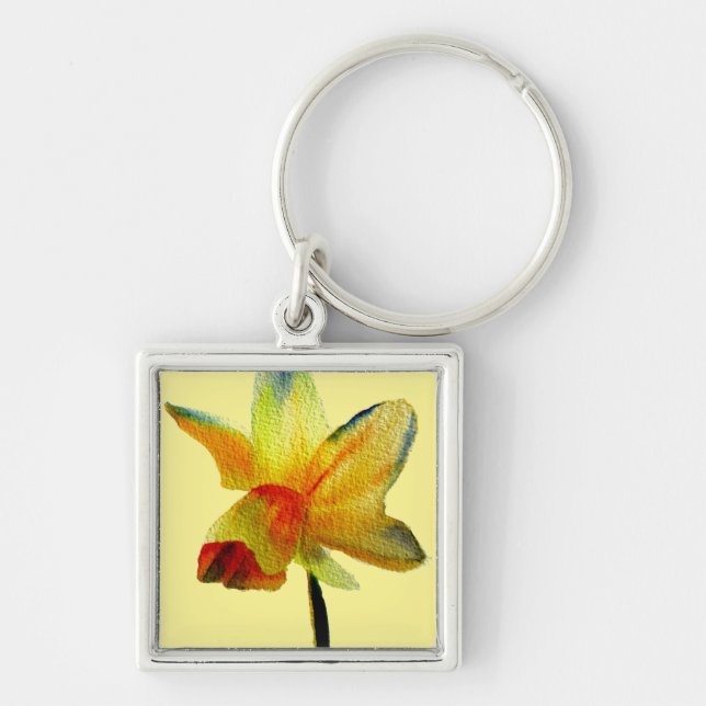 Yellow Daffodil watercolour art Spring Flower Keychain (Front)