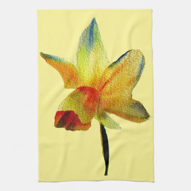 Yellow Daffodil watercolour art Spring Flower Kitchen Towel (Vertical)