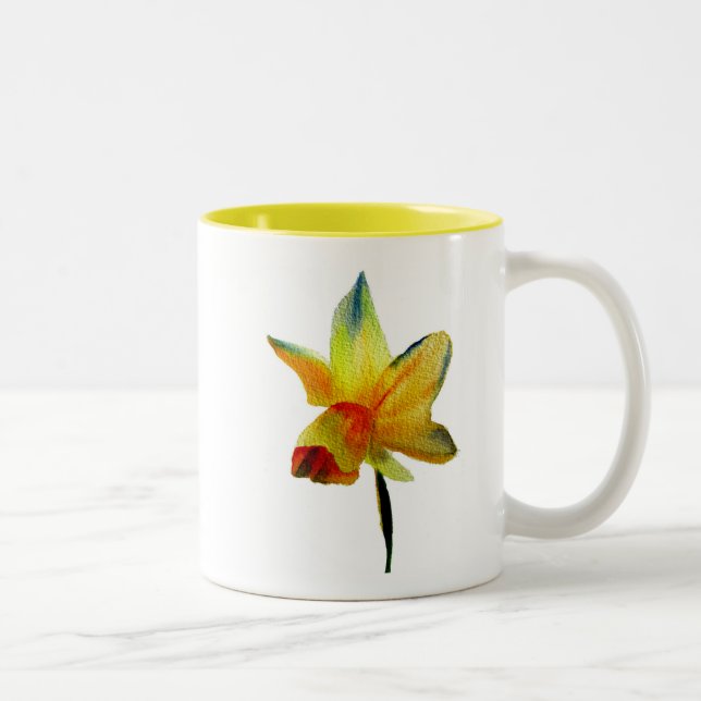 Yellow Daffodil watercolour art Spring Flower Two-Tone Coffee Mug (Right)