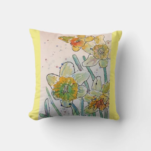 Yellow Daffodil Watercolour Flower floral Cushion