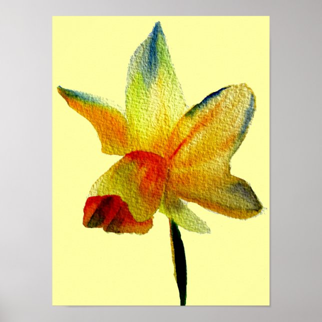 Yellow Daffodil watercolour spring flower art Poster (Front)