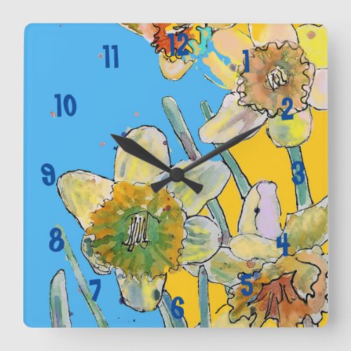 Yellow Daffodil Watercolour Womans Office Clock