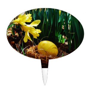 Yellow Daffodils and a Yellow Easter egg Cake Topper