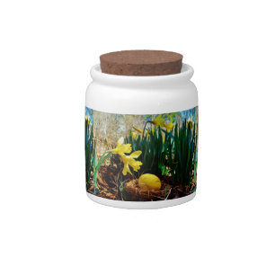 Yellow Daffodils and a Yellow Easter egg Candy Jar