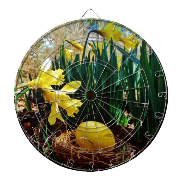 Yellow Daffodils and a Yellow Easter egg Dart Board (Front)