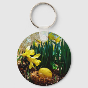 Yellow Daffodils and a Yellow Easter egg Keychain