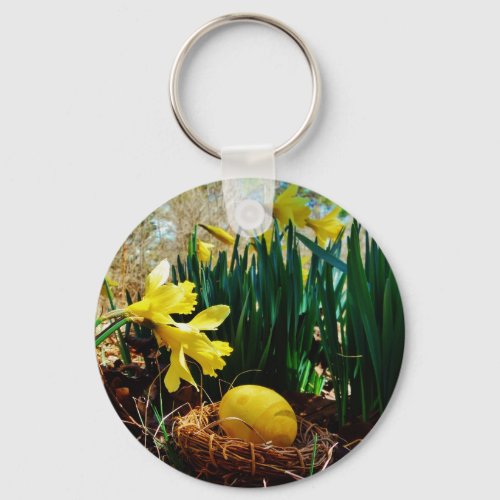 Yellow Daffodils and a Yellow Easter egg Keychain