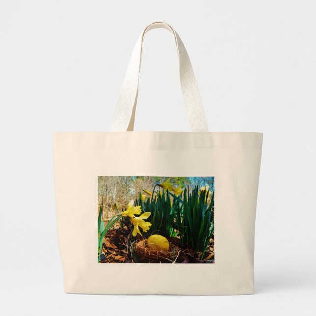 Yellow Daffodils and a Yellow Easter egg Large Tote Bag (Front)