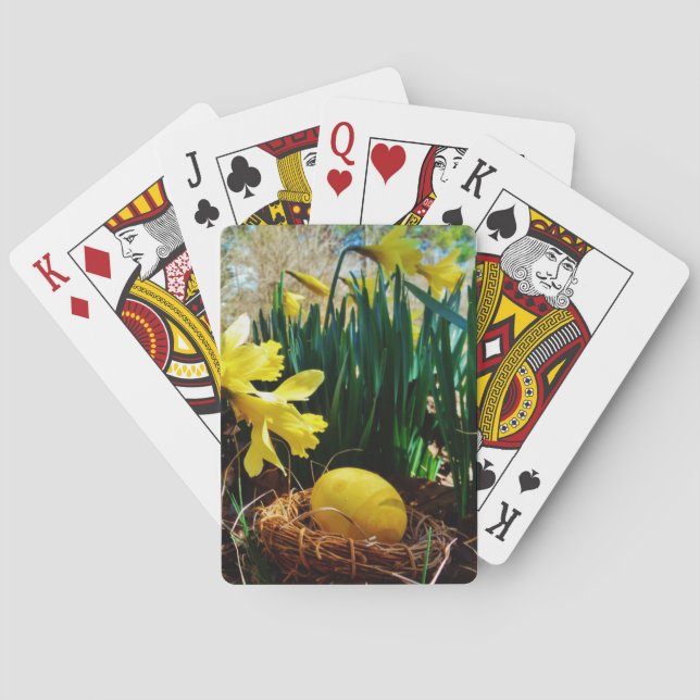 Yellow Daffodils and a Yellow Easter egg Poker Cards (Back)