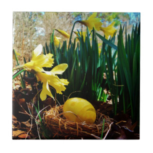 Yellow Daffodils and a Yellow Easter egg Tile