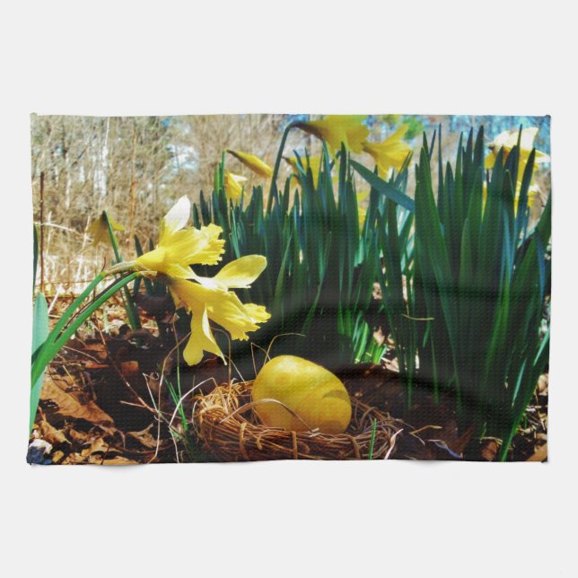 Yellow Daffodils and a Yellow Easter egg Towel (Horizontal)
