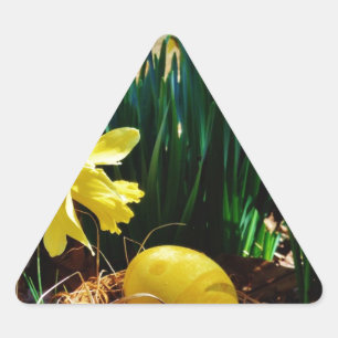 Yellow Daffodils and a Yellow Easter egg Triangle Sticker