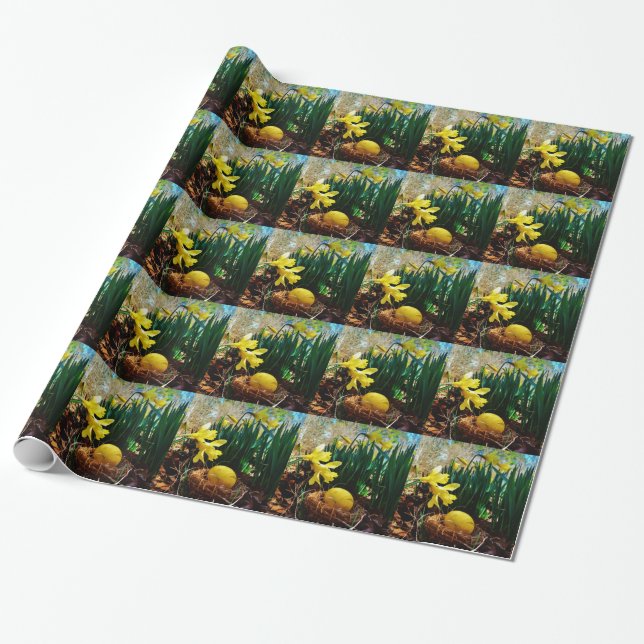Yellow Daffodils and a Yellow Easter egg Wrapping Paper (Unrolled)