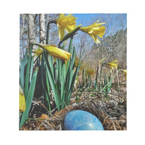 Yellow Daffodils and blue egg in nest Notepad
