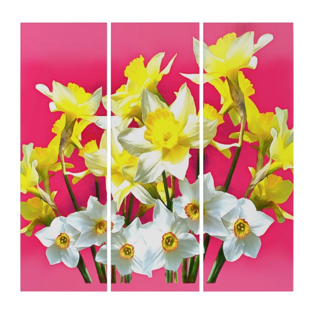 Yellow Daffodils And White Narcissi Viva Magenta Triptych (Front)