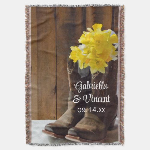 Yellow Daffodils Country Western Wedding Keepsake Throw Blanket