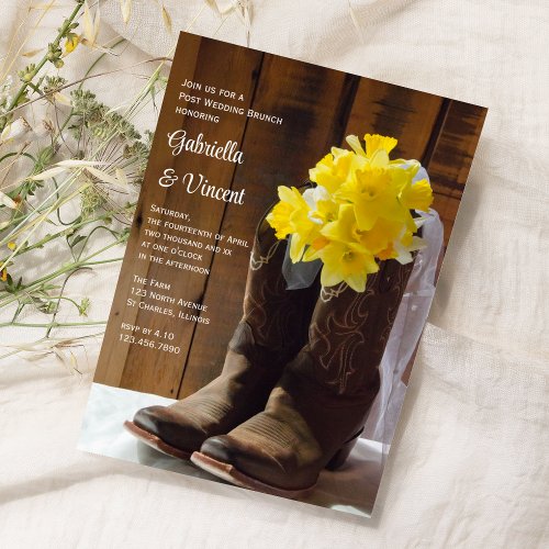 Yellow Daffodils Cowboy Boots Post Wedding Brunch Invitation