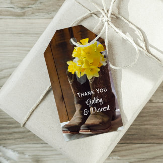 Yellow Daffodils Cowboy Boots Wedding Favor Tag