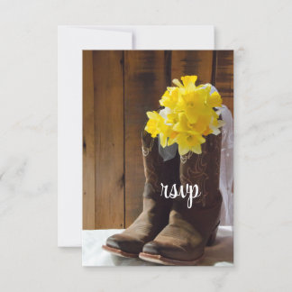 Yellow Daffodils Cowboy Boots Western Wedding RSVP Card