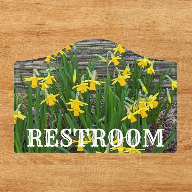 Yellow Daffodils Floral Photo Restroom Door Sign (In Situ)