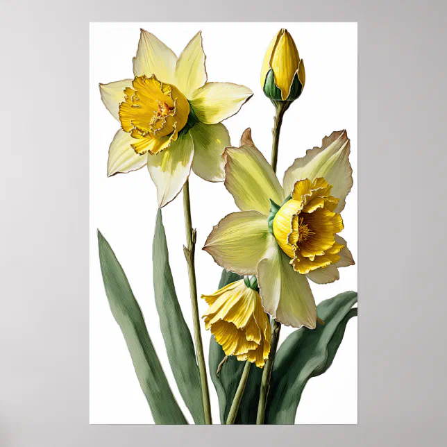 Yellow Daffodils Flower Art Print Poster | Zazzle