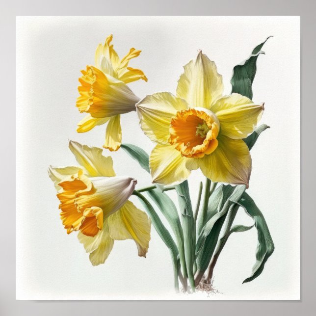 Yellow Daffodils Flower Art Print Poster (Front)