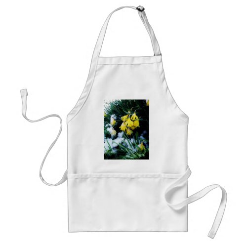 Yellow Daffodils flowers in the snow Adult Apron