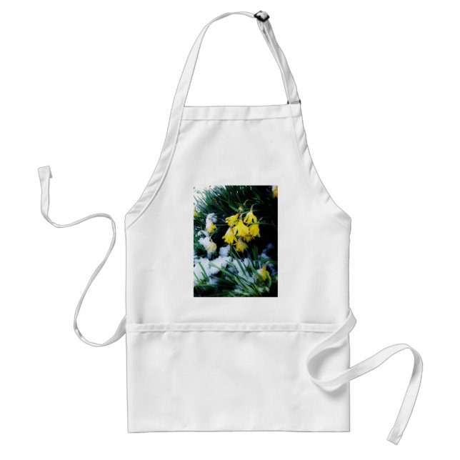 Yellow Daffodils flowers in the snow Adult Apron (Front)