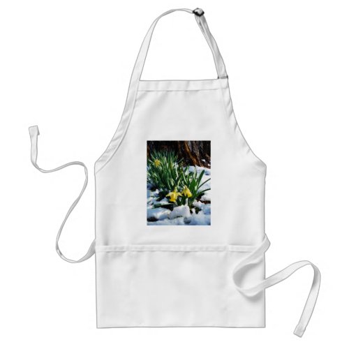 Yellow Daffodils flowers in the snow Adult Apron