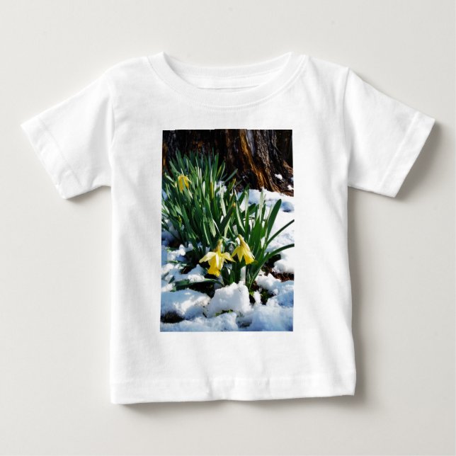 Yellow Daffodils flowers in the snow Baby T-Shirt (Front)