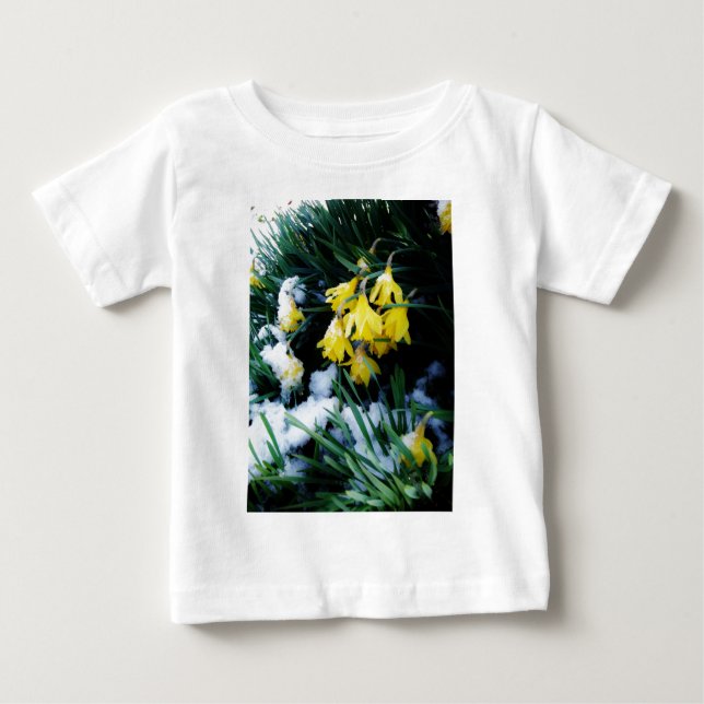 Yellow Daffodils flowers in the snow Baby T-Shirt (Front)