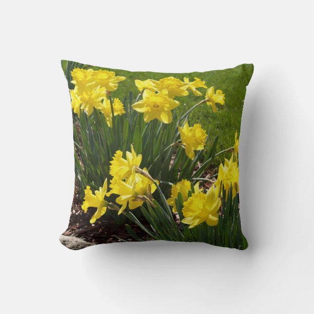 Yellow Daffodils Garden Flowers Throw Pillow (Front)