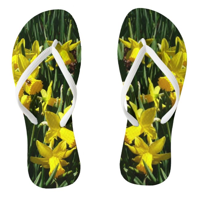 Yellow Daffodils I Cheery Spring Flowers Flip Flops (Footbed)