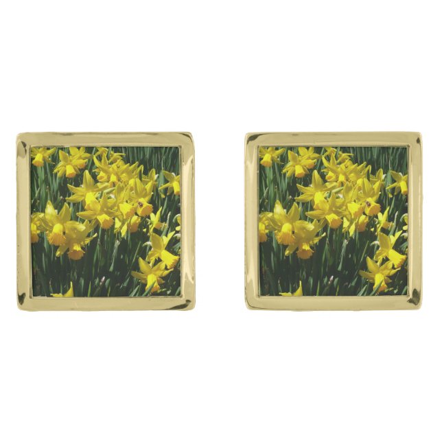 Yellow Daffodils I Cheery Spring Flowers Gold Cufflinks (Front)