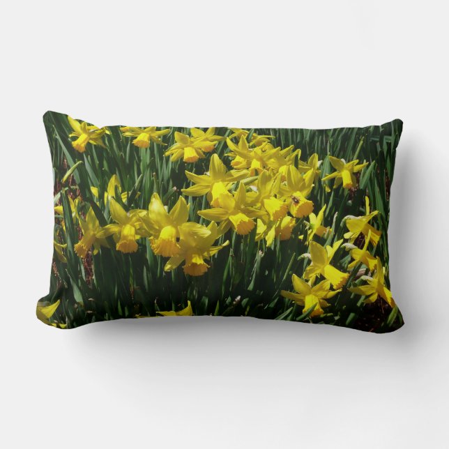Yellow Daffodils I Cheery Spring Flowers Lumbar Pillow (Front)