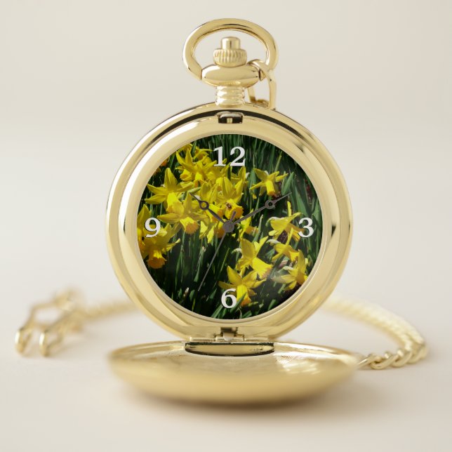 Yellow Daffodils I Cheery Spring Flowers Pocket Watch (Inside)