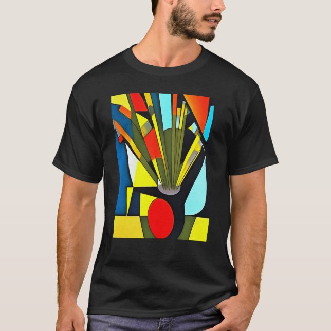Yellow Daffodils In A Red Vase Geometric Abstract T-Shirt (Front)
