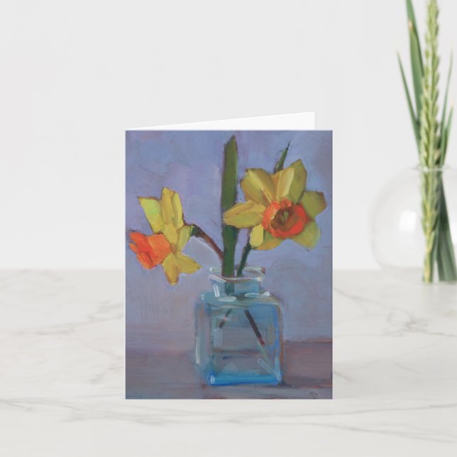 Yellow Daffodils in Glass Vase Card (Front)